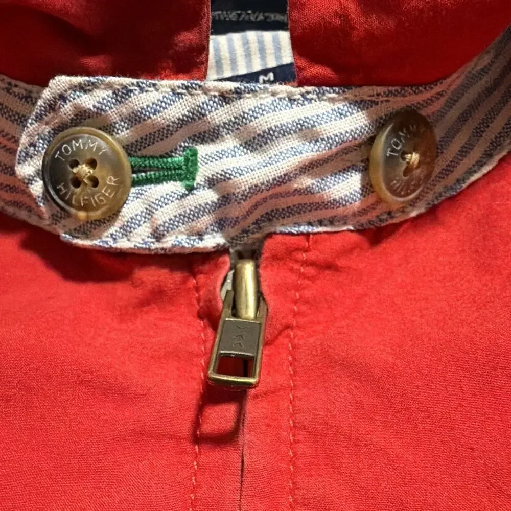VTG Tommy Hilfiger Mens Red Harrington Sailing Coat Sz L Full Zip Logo Pockets